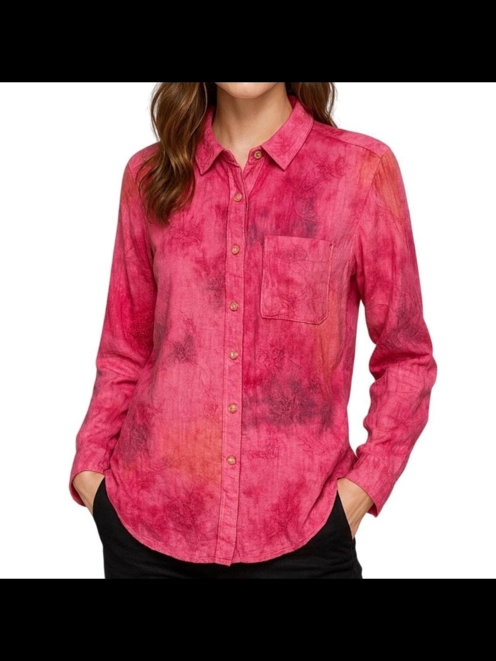 Pilcro Anthropologie Embroidered Tie Dye Button Down Shirt Pink XS Boho